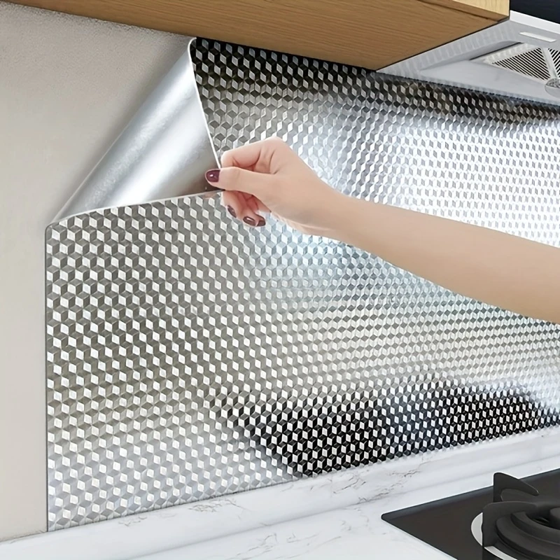 Modern Kitchen High Temperature Resistant Wall Stickers Anti Fouling High Temperature Waterproof Aluminum Foil Wallpaper