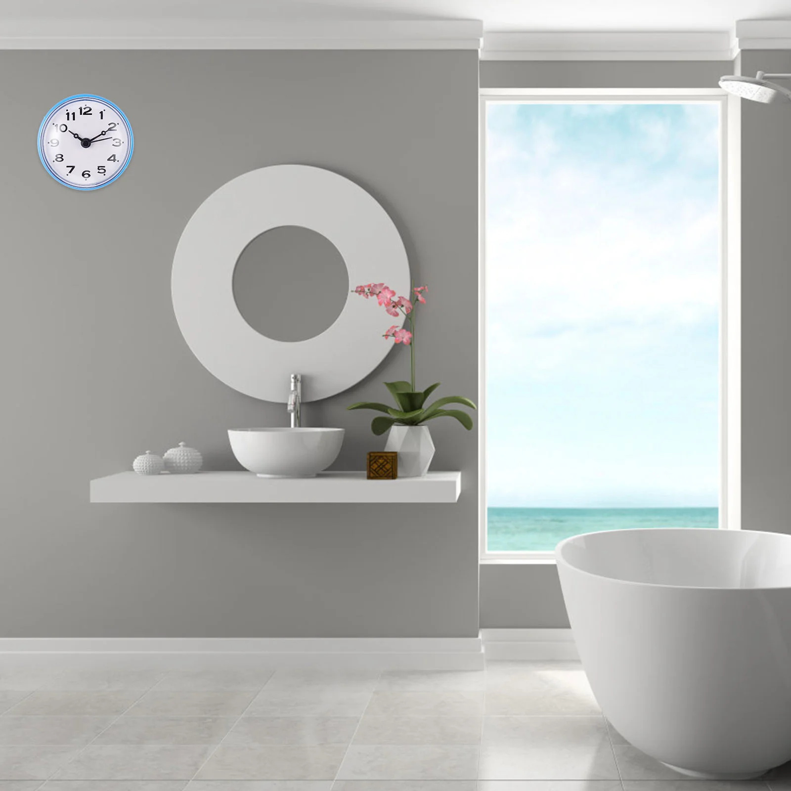 

1Pcs Waterproof Bathroom Clock Suction Cup Hanging Silent Mute Anti-Fog Wall Clock Operated Kitchen Timer