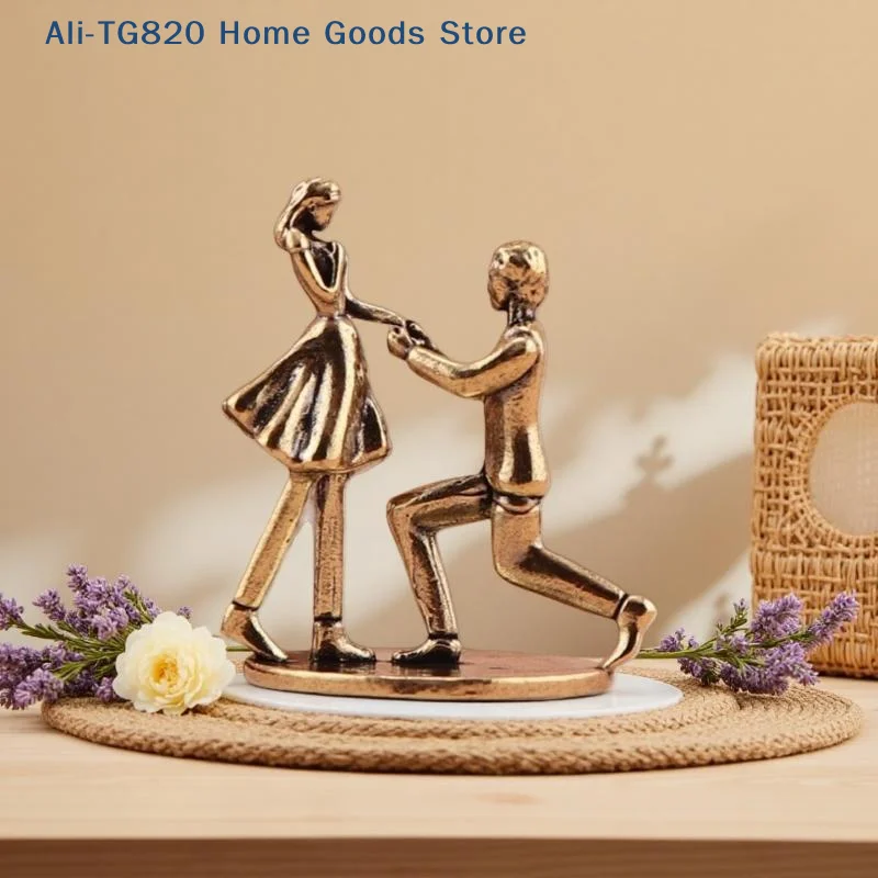 [TG820]Vintage Zinc Alloy Proposal Couple Figurine Handcrafted Design For Anniversary Gift Wedding Home Tabletop Decor