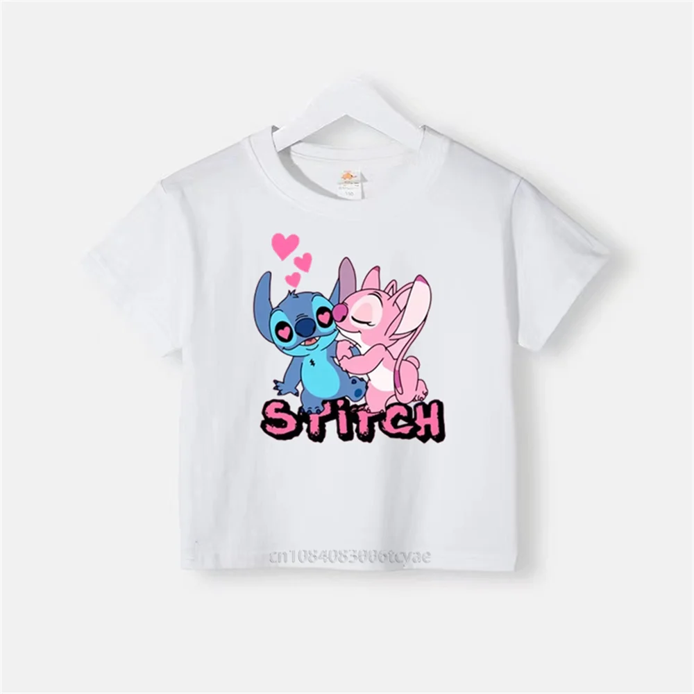 Disney Casual children's cotton short sleeve Boys and Girls Stitch cartoon cute clothing summer cozy crewneck top T-shirt