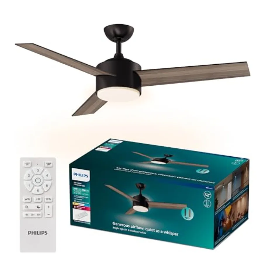 

Indoor Ceiling Fan for Living Room, Dark Finish, Bright LED Light 2650 lm,3 Blades, 4800 CFM, 6 Speeds, 2 Airflow Modes, Select