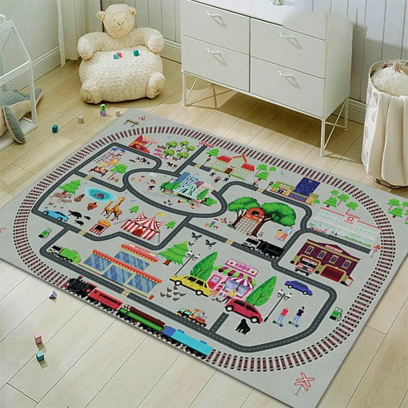 Cartoon Flying Chess Carpet Kid\'s Bedroom Crawling Soft Floor Mat Home Decor Rug Study Fun Road Traffic Car Track Playing Pads