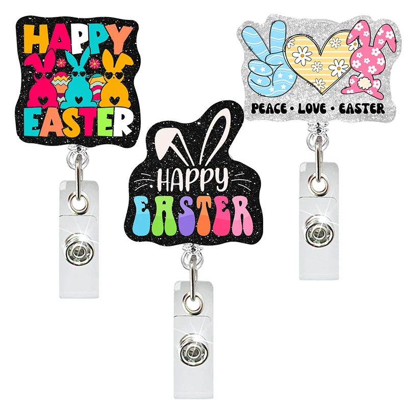 Easter Badge Reels Acrylic Retractable Nurse Badge Reel Easter Badge Reel Egg Cute Badge Reels ID Holiday Badge Holder For Nurse