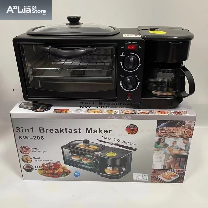 3-in-1 Multifunctional Breakfast Maker Toaster Oven Mini Baker 110V 220V Dual Voltage for Home