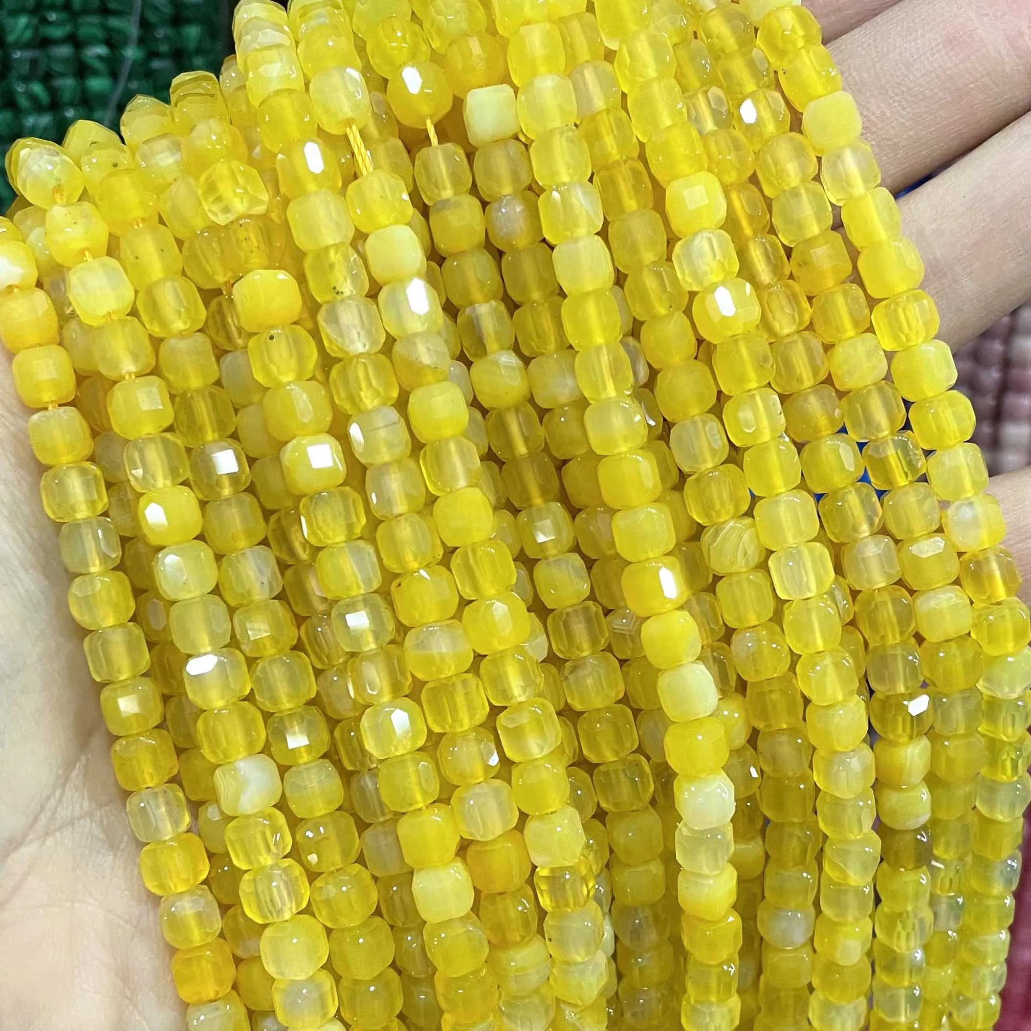 Faceted Natural Stone Square Quartz Agates Chalcedony Loose Spacer Beads for Jewelry DIY Making Bracelet Accessories 5-6MM