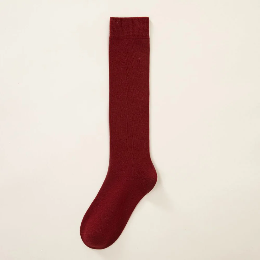 2 Pair Red Lower Leg Socks Women Fashionable Casual Solid Color Middle Tube Woman Socks Autumn Winter Long Soft Home Floor Socks