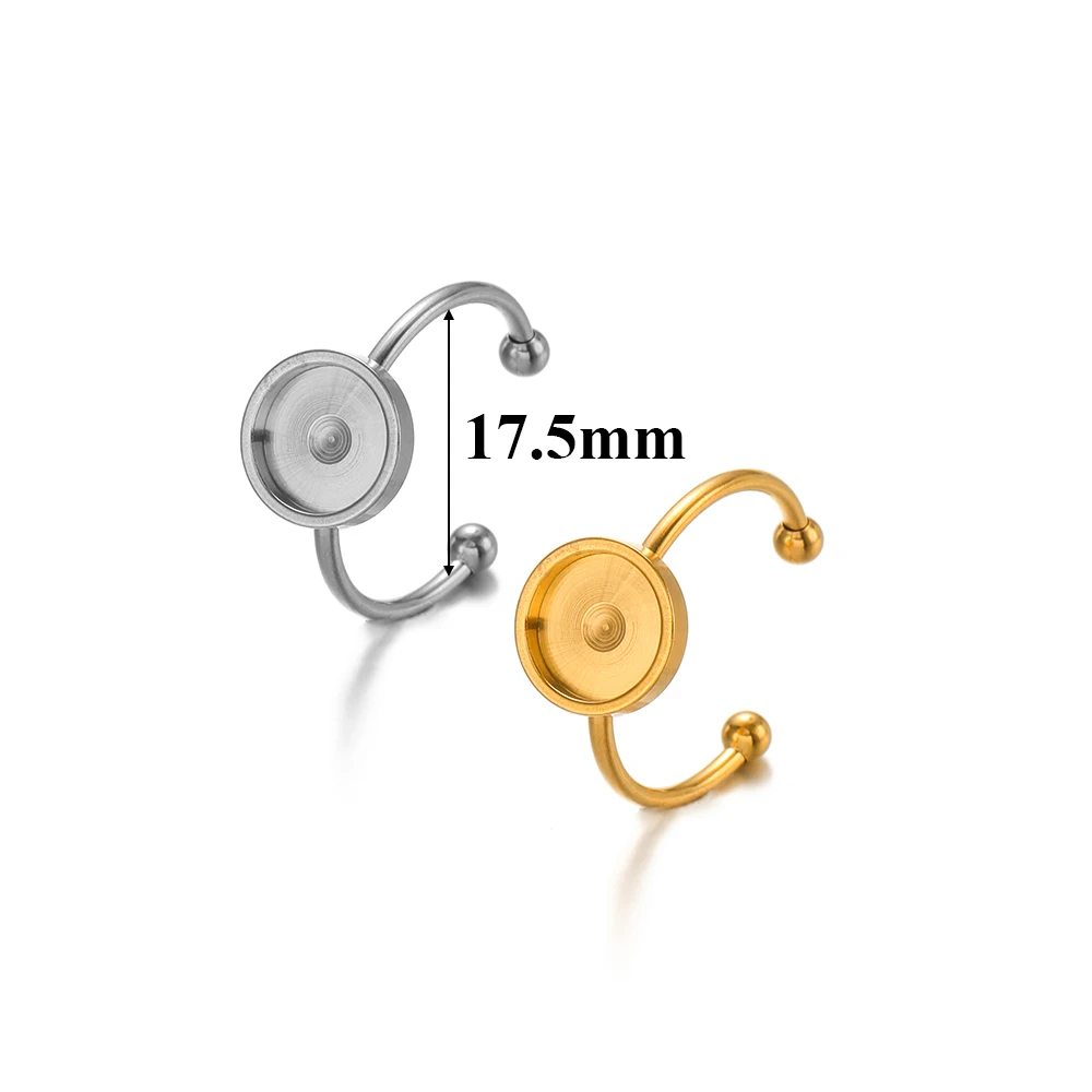 5 Stück Edelstahl 4/6/8/10/12mm Ringfassungen für Cabochons und Kameen, Rohlinge für die Schmuckherstellung für Damen – Detail 4