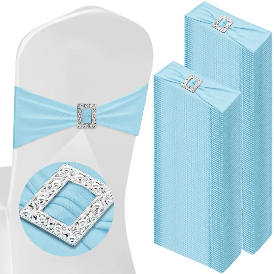 

150 шт. эластичных чехлов-накидок для стульев из спандекса с квадратной пряжкой-слайдером, универсальные эластичные ремни-банты для свадеб