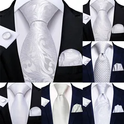 2026 New Men's Ties White Floral Hanky Cufflinks Set Neck ties For Men Wedding Party Business Mens Tie Fashion Brand Hi-Tie