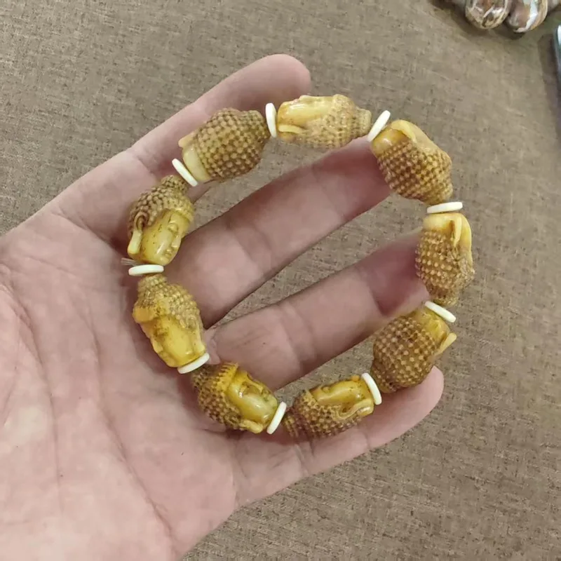 Boho Vintage Relief‑Carved Pattern Bead Bracelet Unisex Hand‑crafted White Washer Spacer Beads Ethnic Wrist Charm Gift