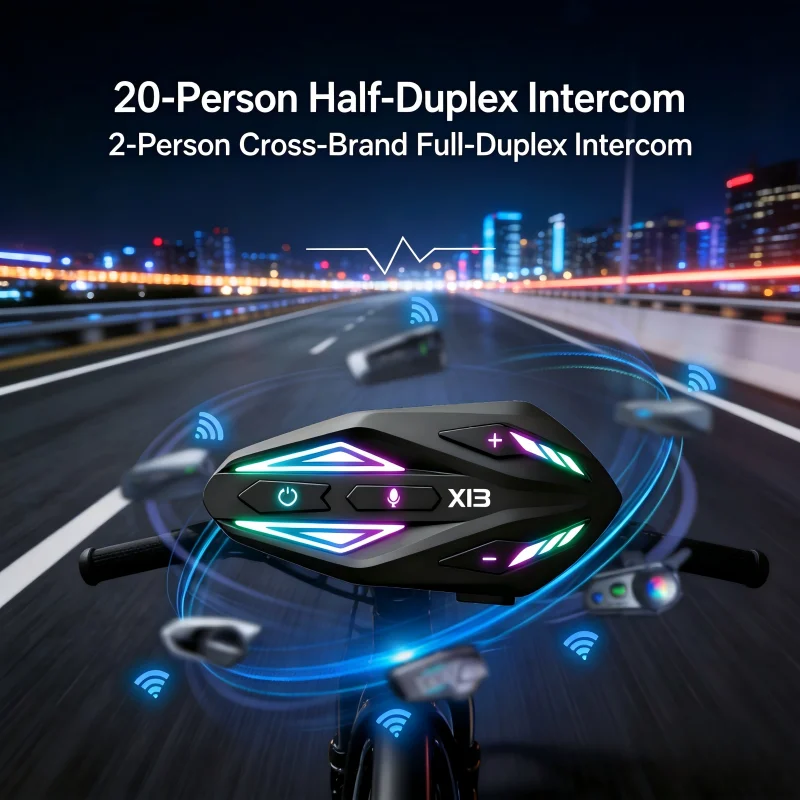 X13Pro Motorcycle Helmet Bluetooth Headset Wireless Intercom Waterproof Noise Reduction Heavy HiFi Stereo Moto Riding Headphone