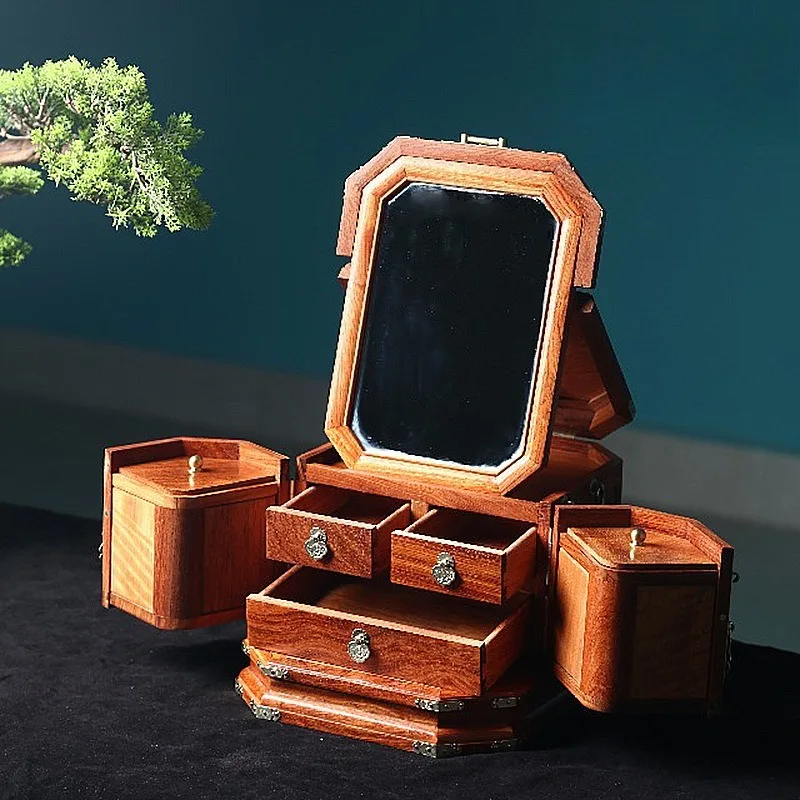 Jewelry Box Jewelry Storage Box Wedding Dowry Mahogany Dresser Box Mirror