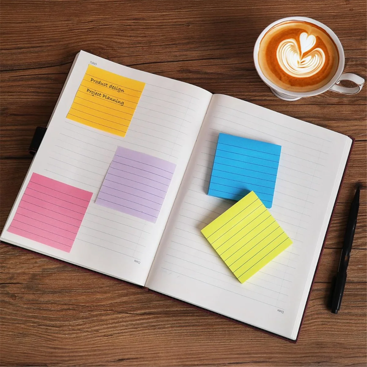 ใหม่เรียงราย Sticky Notes 3x3 นิ้วโพสต์ Sticky Notes ที่มีเส้น, หลายสีปกครองที่มีสีสัน Super Sticking Power Memon Pads