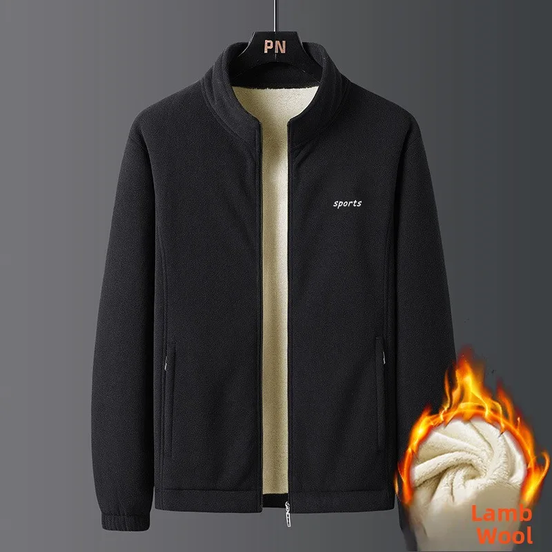 

Men's Fce Lined Thiened Lamb Fur Jaet Autumn Winter Spor Dad Clothes Stand Collar Long Sve Zipper ket Outerwear