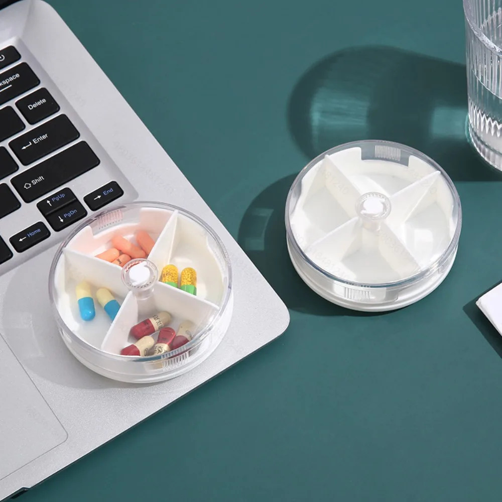 1pc Medication Organizer Compartments Round Pill Case for Daily Use Sturdy Odorless Easy to Carry,4 Grid Pill Packing Box