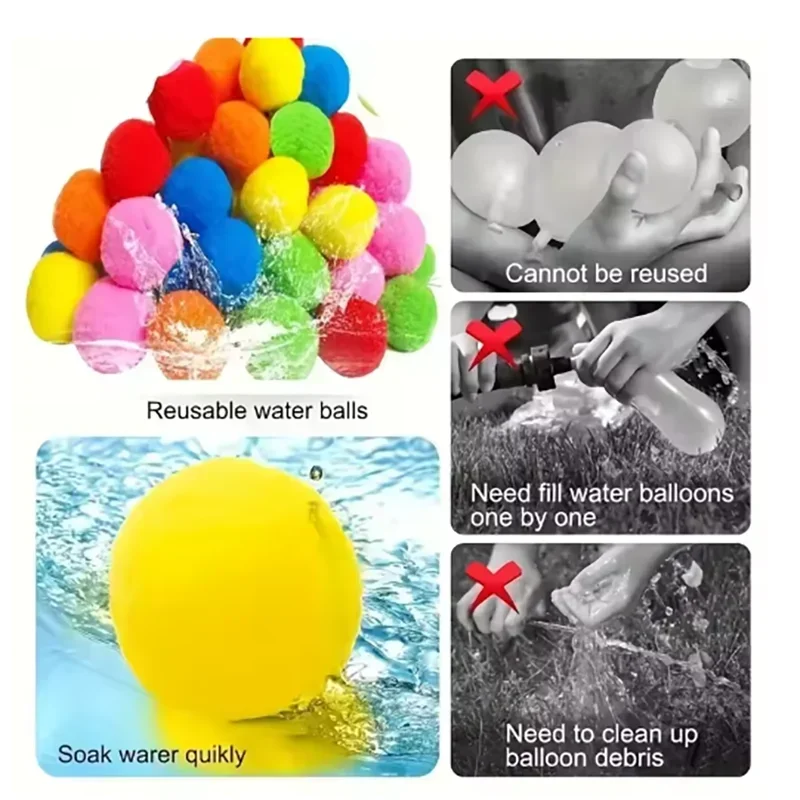 15PCS Reusable Sponge Water Balls Colorful  Adult Kids Sponge Water Bomb Splash Balloons Swimming Pool Summer Water Toy Games
