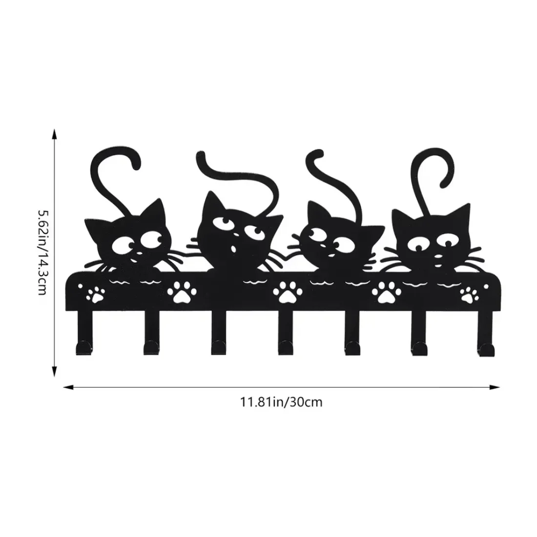 CIFBUY 1pc Black Cat Metal Wall Hook Rack,2D Flat Laser Cut Silhouette,Iron Wall Mount Key Holder Organizer