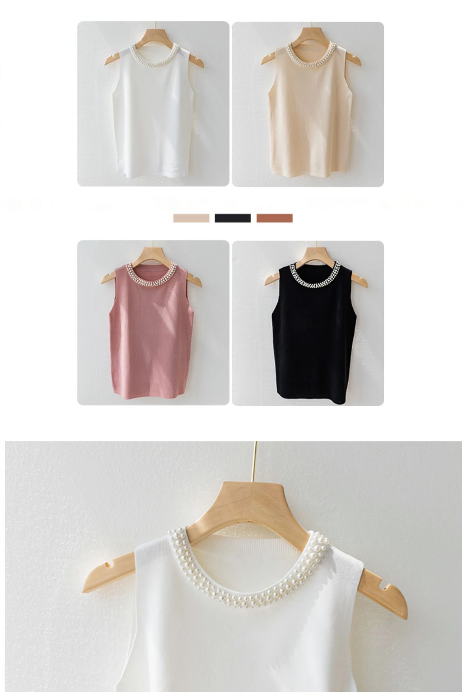 Korea Gestrickte Westen Frauen Top Solide Tank Blusas Mujer De Moda Sommer Neue Mode Weibliche Ärmellose Perlen Casual Dünne Tops – Detail 4