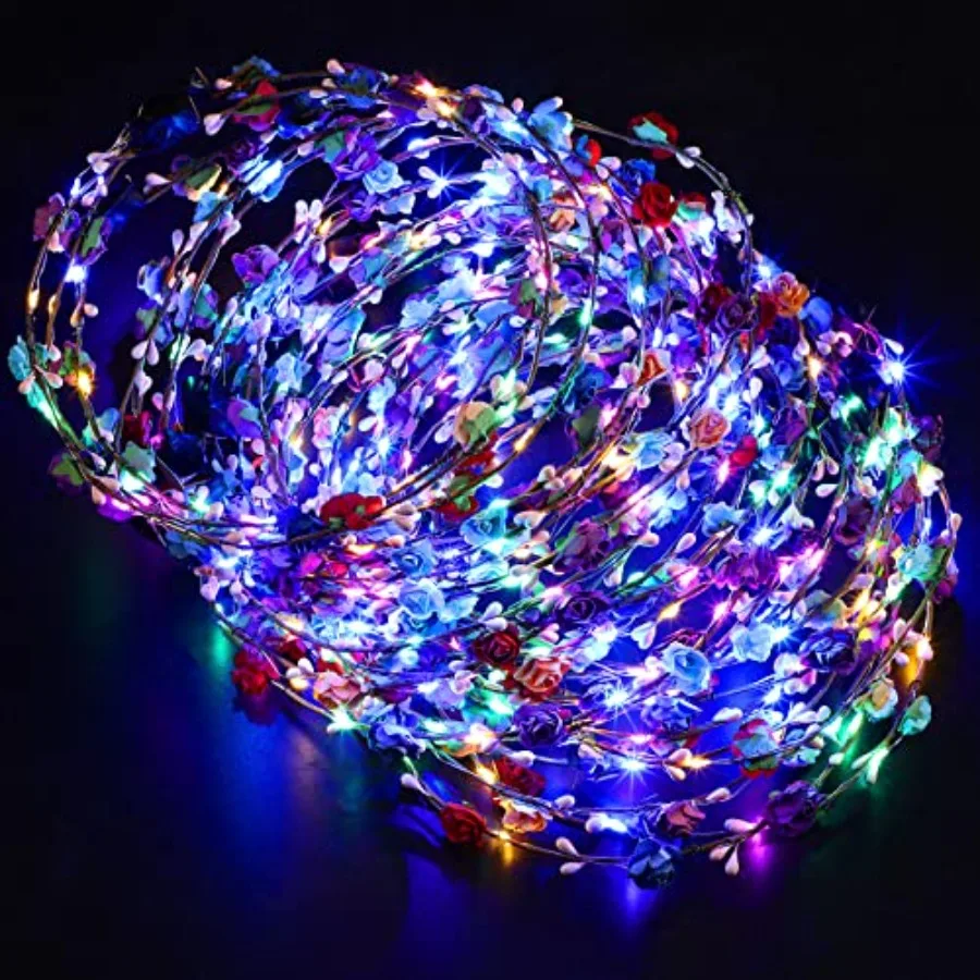 30 قطعة LED زهرة تاج Headbands تضيء عقال زهرة إكليل الأزهار متوهجة الجنية تاج للنساء كرنفال عيد ميلاد الزفاف #1