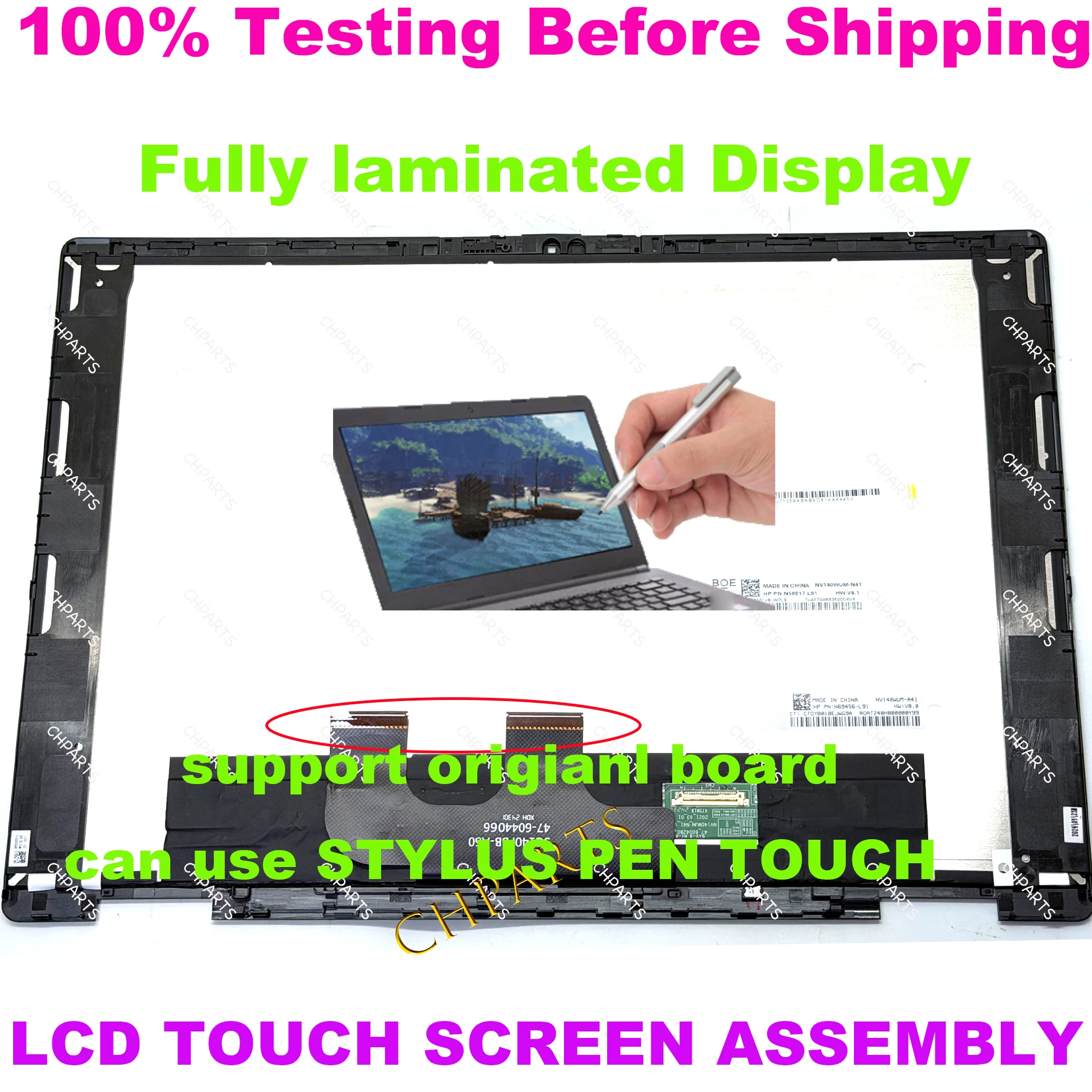 

14" 1920*1200 For HP Envy x360 2-in-1 14-fa 14t fa 14 fc LCD Touch Screen Laptop Replacement Display Assembly N91012-001