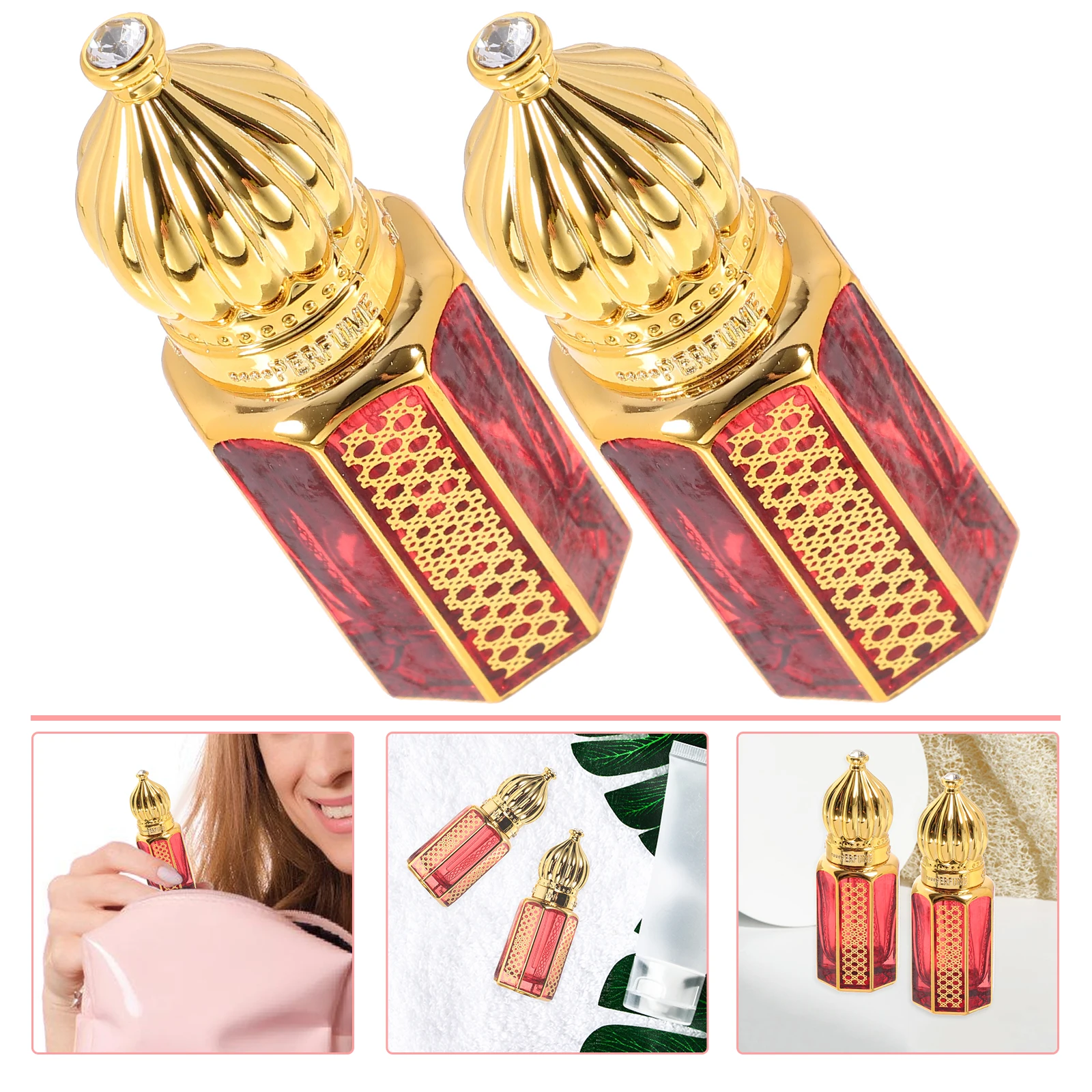 

2Pcs Refillable Perfume Bottles 6ml Glass Oil Rollers Portable for Travel and Home Use Roller Perfume Bottles Oil Roller