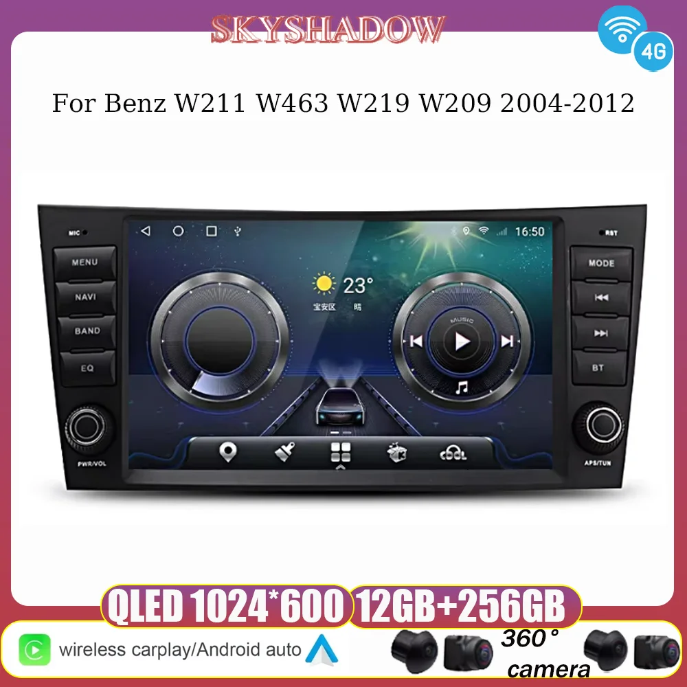 

360 12G+256G 4G IPS Carplay Auto Android 14.0 8" Car DVD Player GPS WIFI Bluetooth Radio for Benz W211 W463 W219 W209 2004-2012