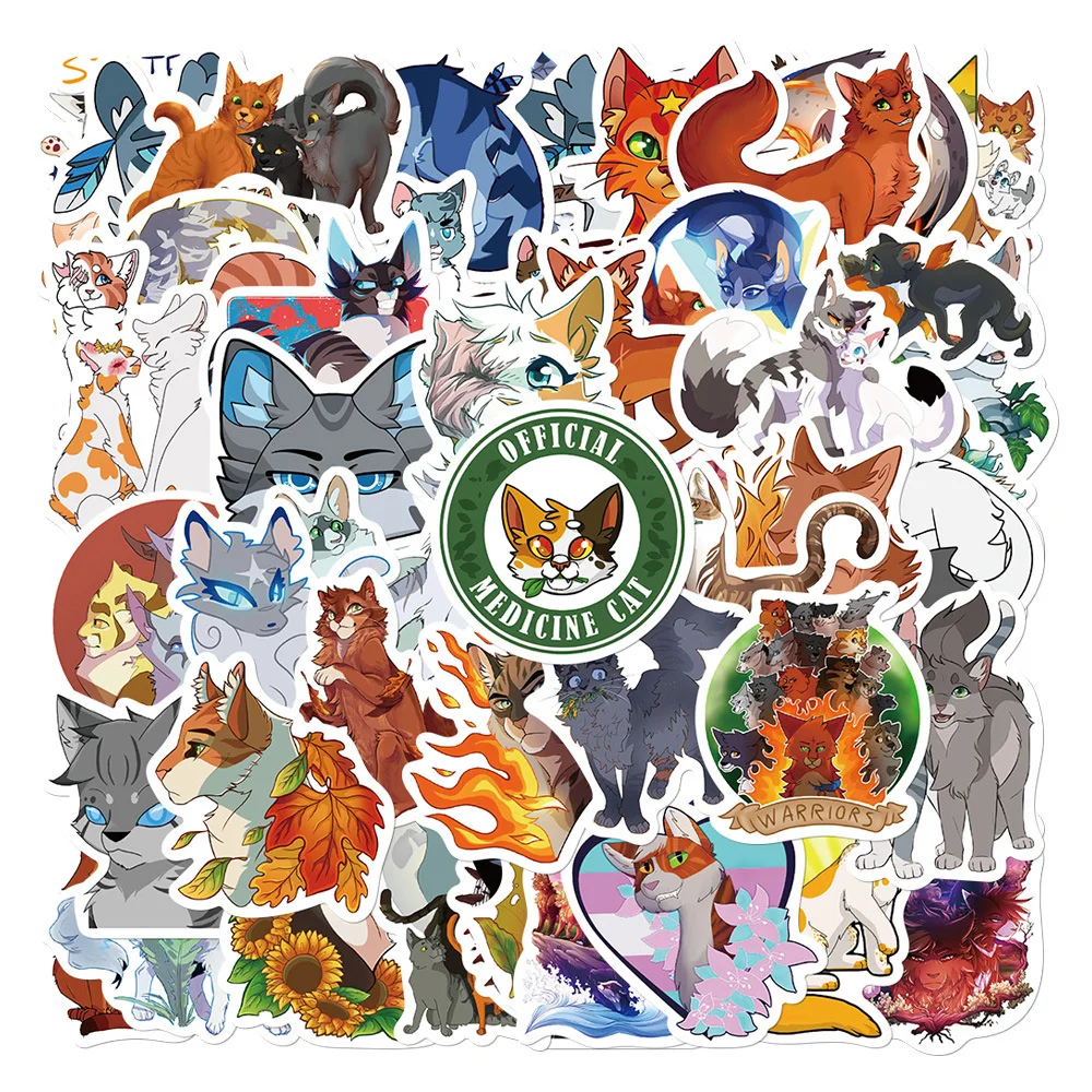 50PCS Cartoon Cute Warrior Cat Personality Creative Sticker Guitar Computer Refrigerator Car Waterproof Sticker