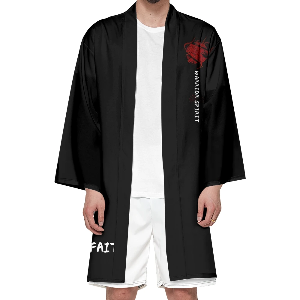 Men's Japanese Long Kimono Cardigan Boys Samurai Sword Demon Kimono Warrior Spirit Pattern Kimono Shirt Yukata Cosplay Costume
