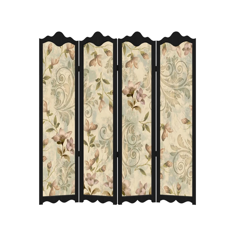 

American screen partition living room bedroom modern foldable European mobile solid wood fashion fabric semi-transparent