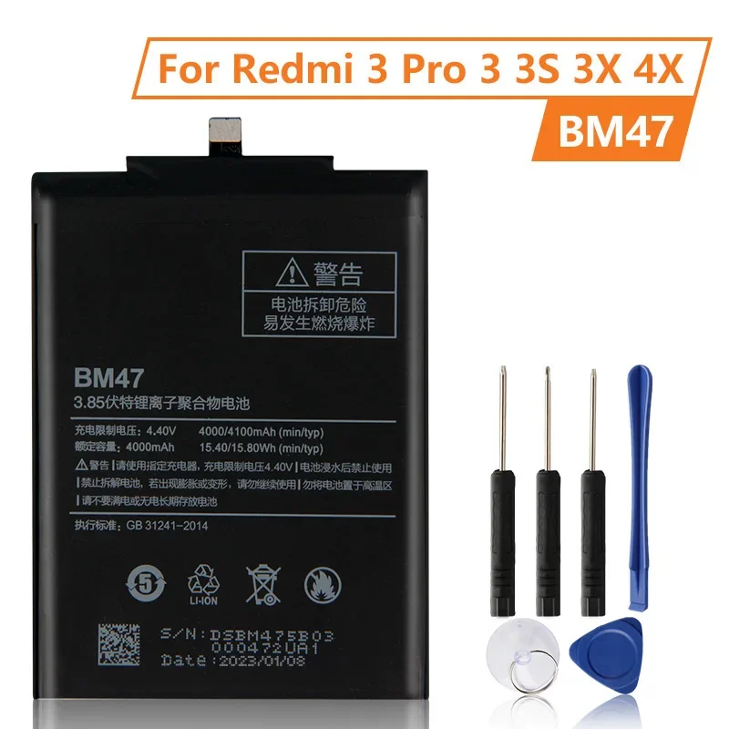 

New Replacement Battery BM47 For Xiaomi Redmi 3 3S 3X 4X Redmi3 Pro Redrice Hongmi Rechargeable Phone Batteries 4000mAh