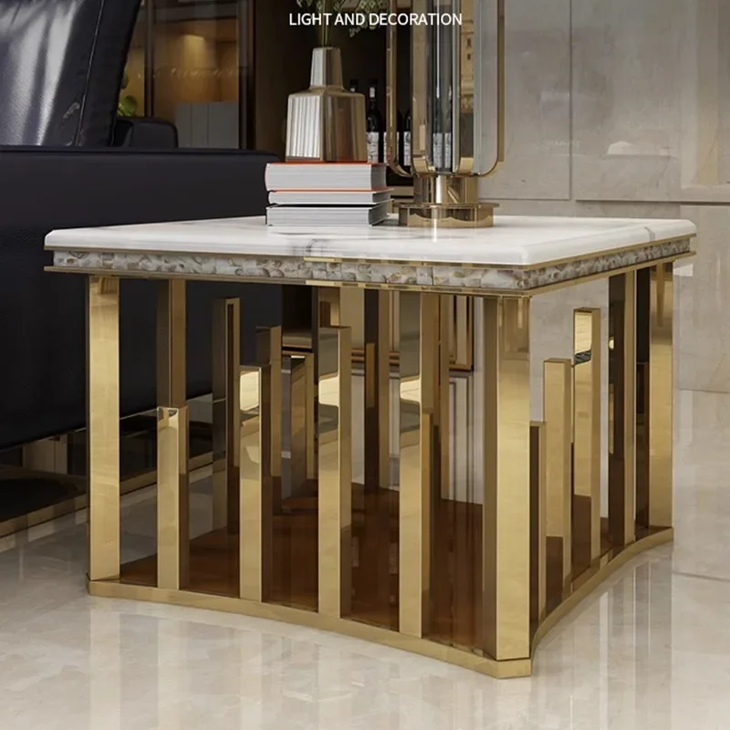 Creative marble edge few light luxury stainless steel small coffee table sofa edge few household fashion simple rock