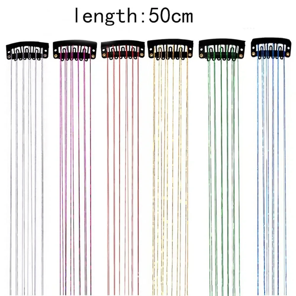 6Pcs Synthetic Hair Tinsel Clip in 19.6Inch Glitter Tinsel Hair Clip in Hair Tinsel Kit Heat Resistant Shiny Sparkle Fairy Hair