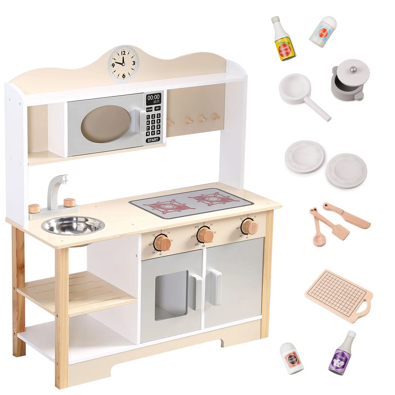 木製プレイキッチンセット 幼児用キッチンプレイセット リアルな幼児用キッチンプレイセット オーブン付き食器洗いシンク付き 子供用