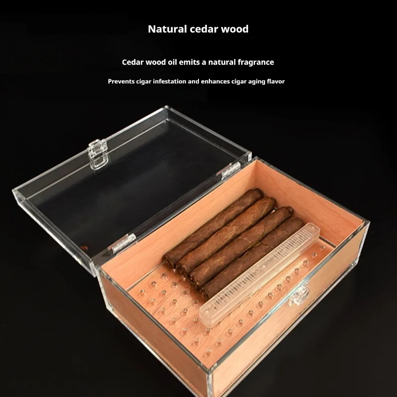 

Premium Acrylic Cigar Humidor - Spanish Cedar Lined with Humidifier for Optimal Aging, Large Capacity Display Case