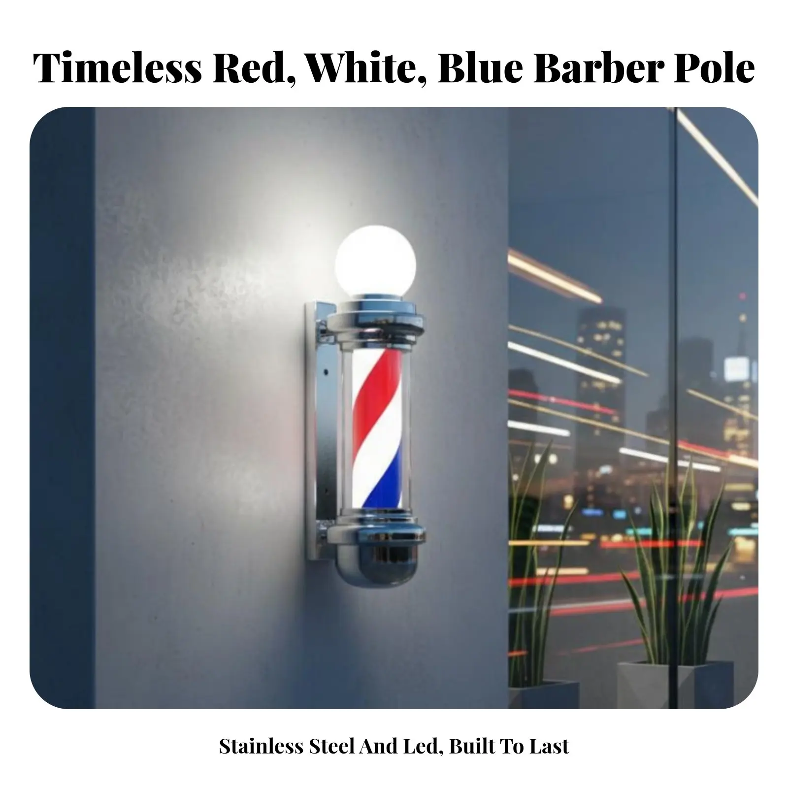 Illuminated Haircut Pole Timeless Design Striped Barbershop Pole Red White Blue Salon Fixture Energy Saving Wall Mounted Haircut