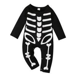 Halloween Skeleton Costume Jumpsuit with Front and Back Skeleton Bone Print for Kid