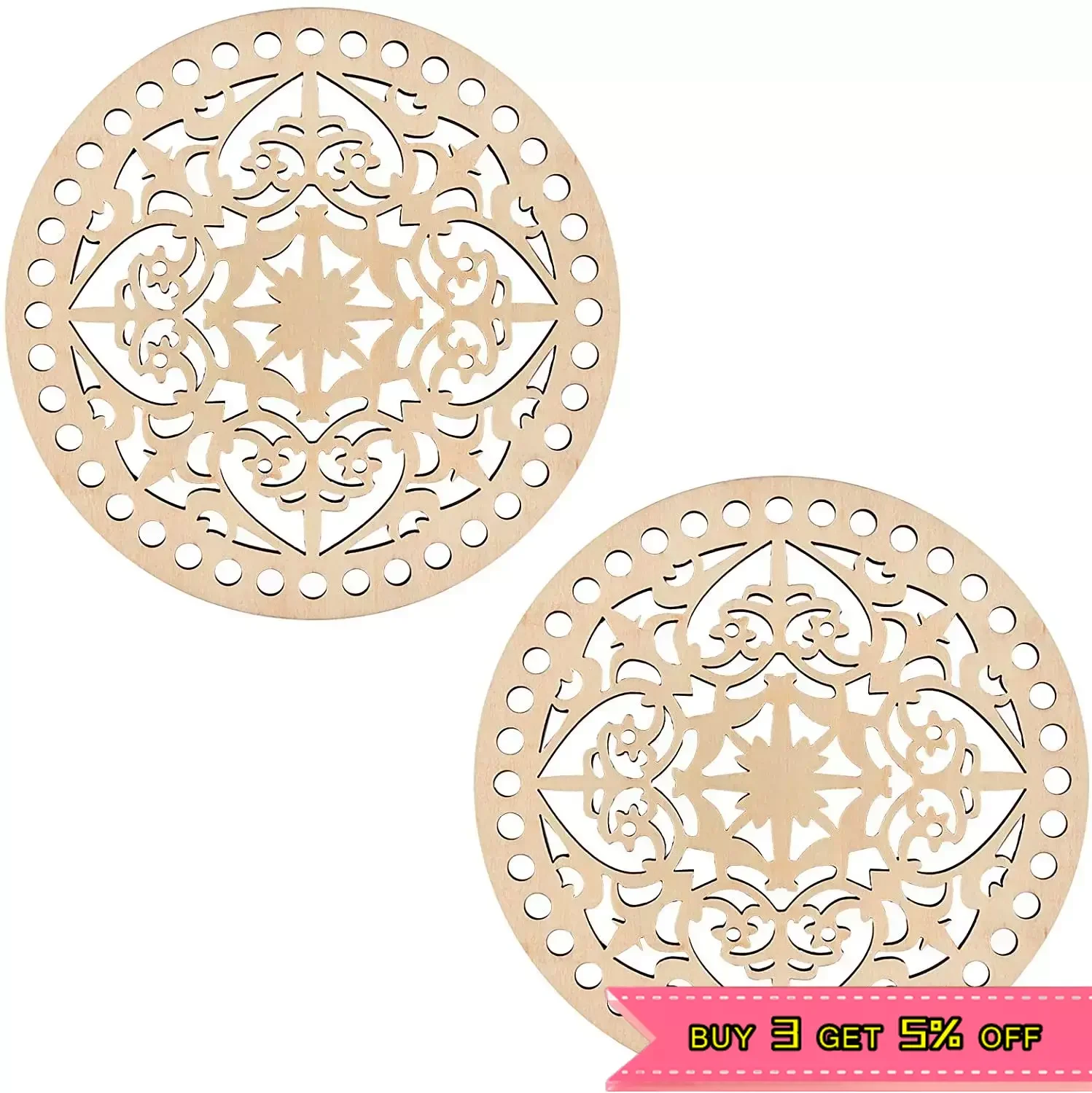 2Pcs Wooden Round Hollow Floral Crochet Basket Base Basket Bottom for DIY Embroidery Craft Floss Organizer Weaving Bag Making