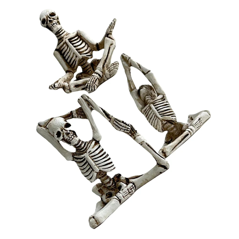 

3Pcs Resin Statue Yoga Skull Ornament Mini Desk Decor Halloween Party Home Decoration Yoga Statue