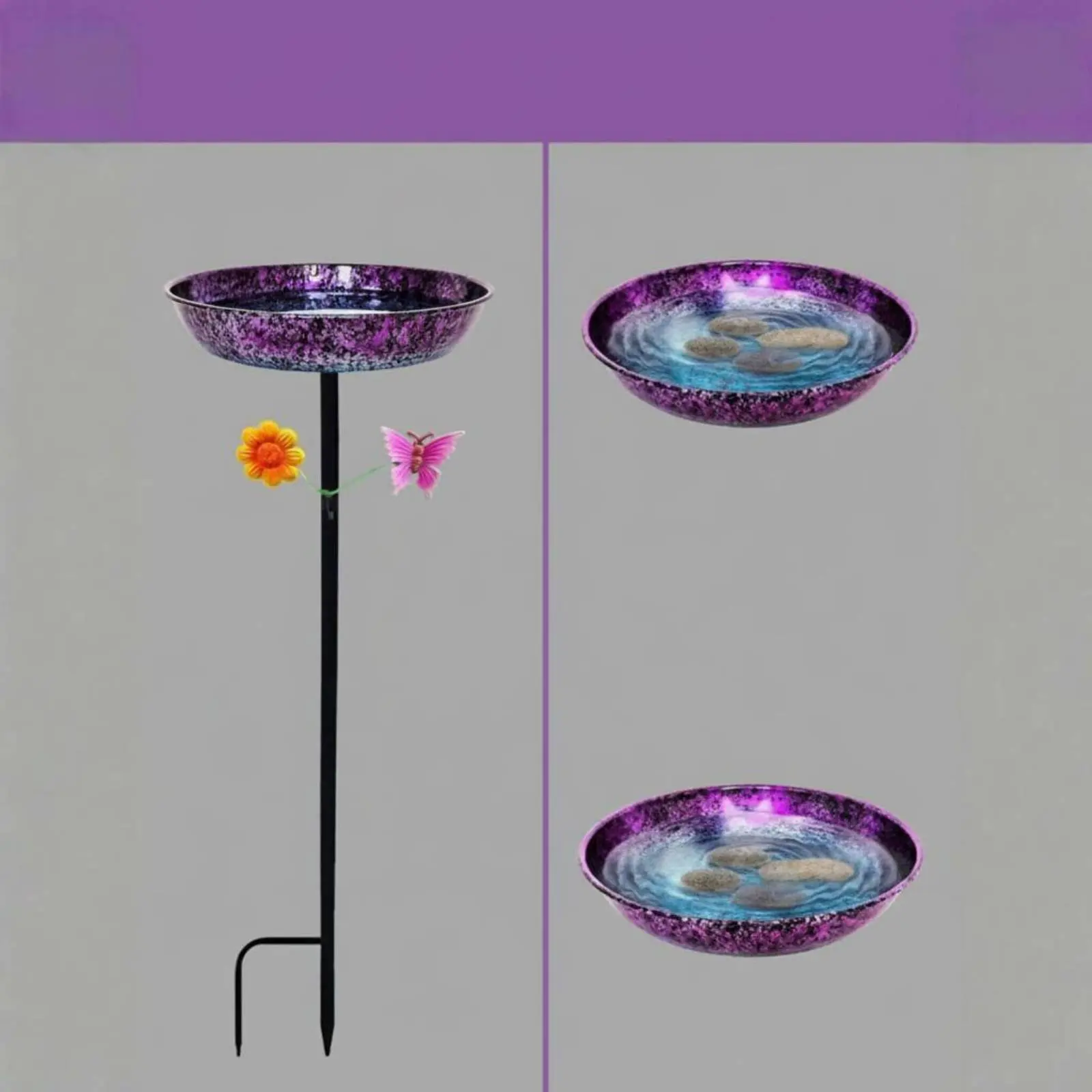 Metal Bird Bath Long-Lasting Round Bird Bath Basin Garden Decor Elegant Solar Fountain Compatible for Yard view 6