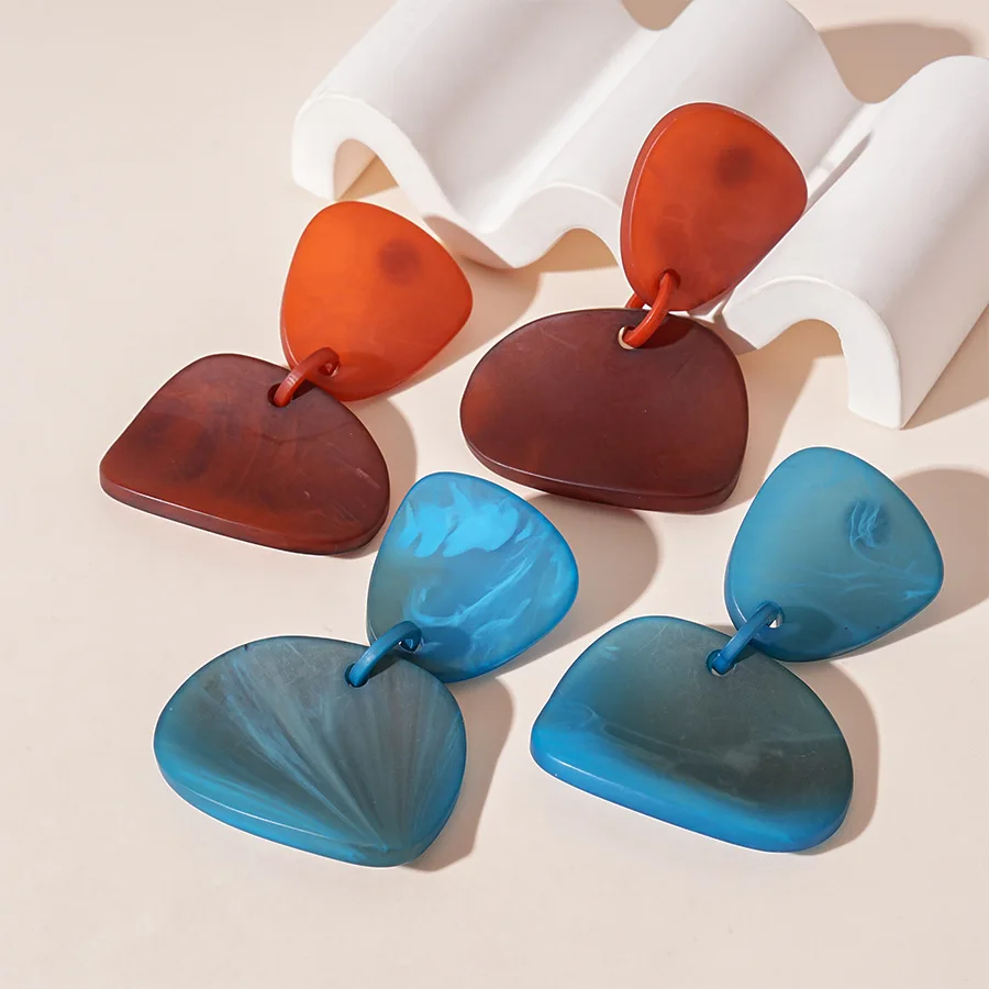 Dual Tone Pebble Dangle Earrings Statement Oversized Asymmetric Drop Jewelry Modern Fashion Ear Accessories Gifts For Women