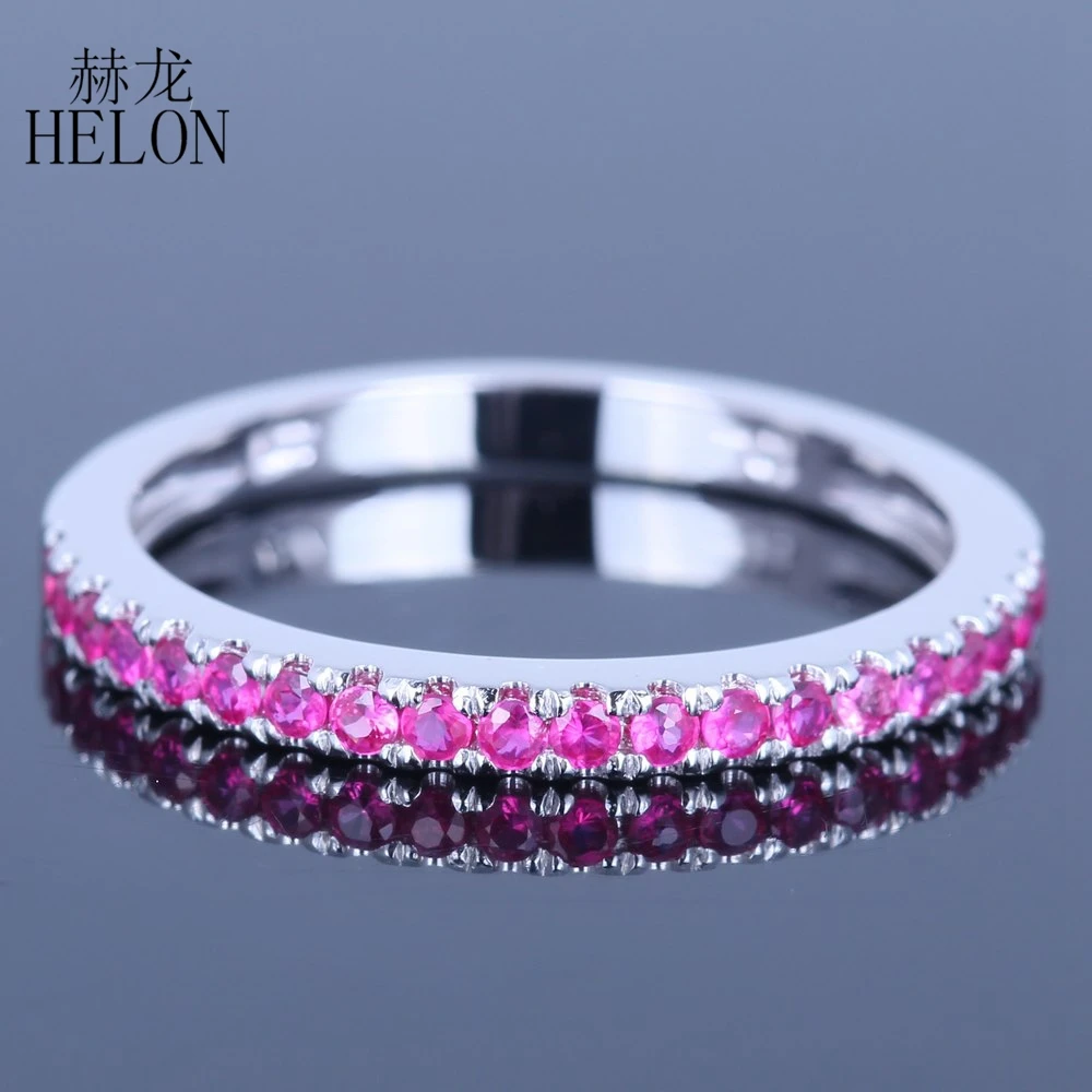 HELON 0.4CT Genuine Pink Sapphire Solid 14k 10k White Gold Ring Gemstone Engagement Ring Women Anniversary Fine Jewelry Gift