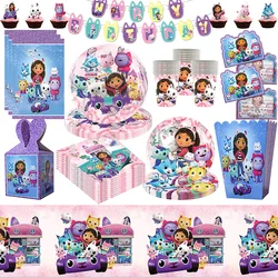 Gabby Dollhouse Birthday Decoration Gabby Balloon Candy Box Plates Cups Napkins Tableware For Child Party Decoration Supplies