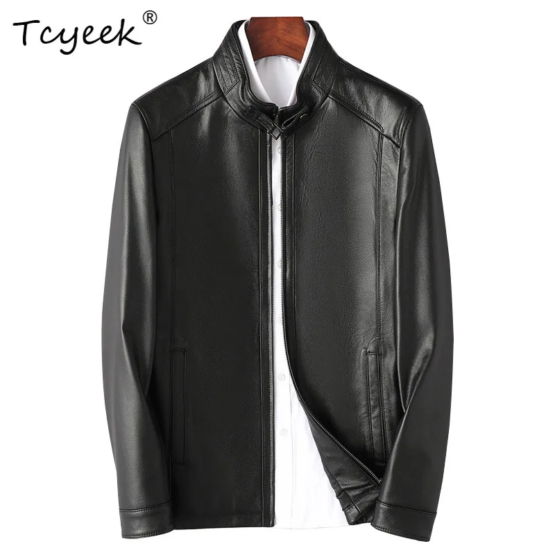 Tcyeek Genuine Leather Jacket Men's Top Layer Cowhide Jacket Korean Version Slim Fit Thin Autumn Motorcycle Coats 2026 Chaquetas