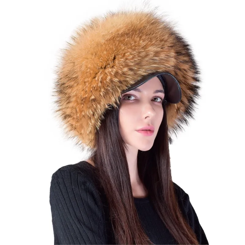 Woolen hat for women leather brim fur ethnic style ear-protecting skiing cycling