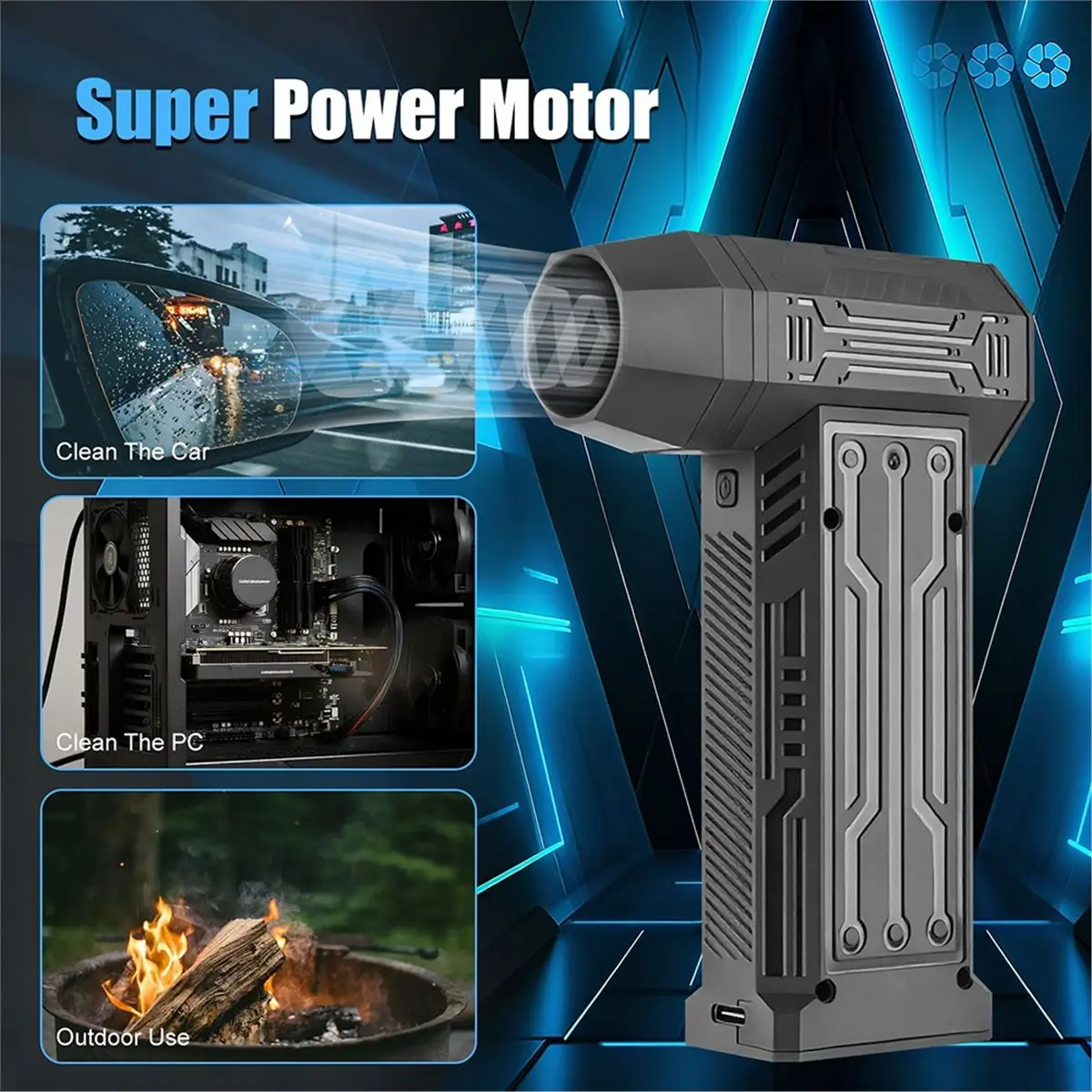 DT81 Compressed Air Duster 130000RPM Mini Cordless Electric Duster Rechargeable 3-Speed Adjustable with LED Light Nozzles
