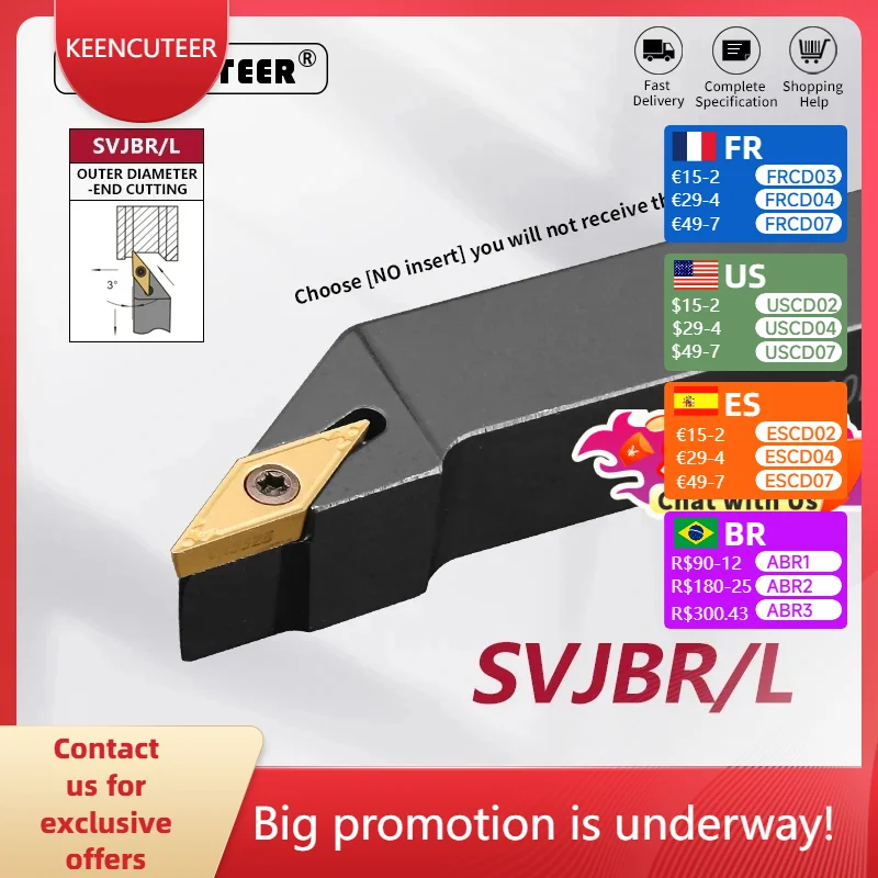 

SVJBR1212 SVJBR1616 SVJBR2020 SVJBR2525 External Turning Tool SVJBR SVJBL Lathe Bar Turning Holder CNC Cutting Tool Cutter Bar