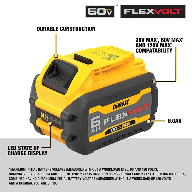 DEWALT 60V Lithium Battery DCB606 DCB609 DCB612 DCB615 Oil-Resistant Corrosion Preventive Long Endurance Power Tool Accessories