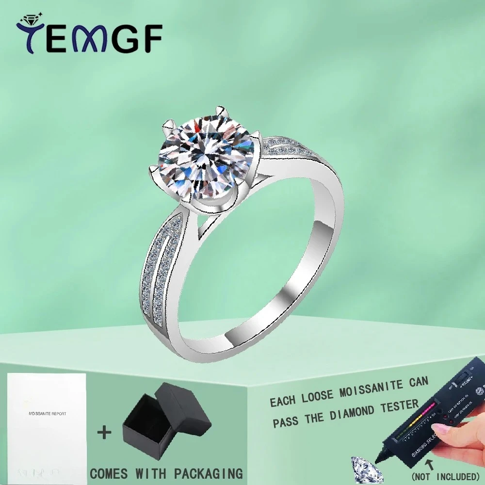 

TEMGF Sparkling Round Cut Full Moissanite/Zircon Ring S925 Silver 18K White Gold Plated for Women Elegant Fine Jewelry Gifts