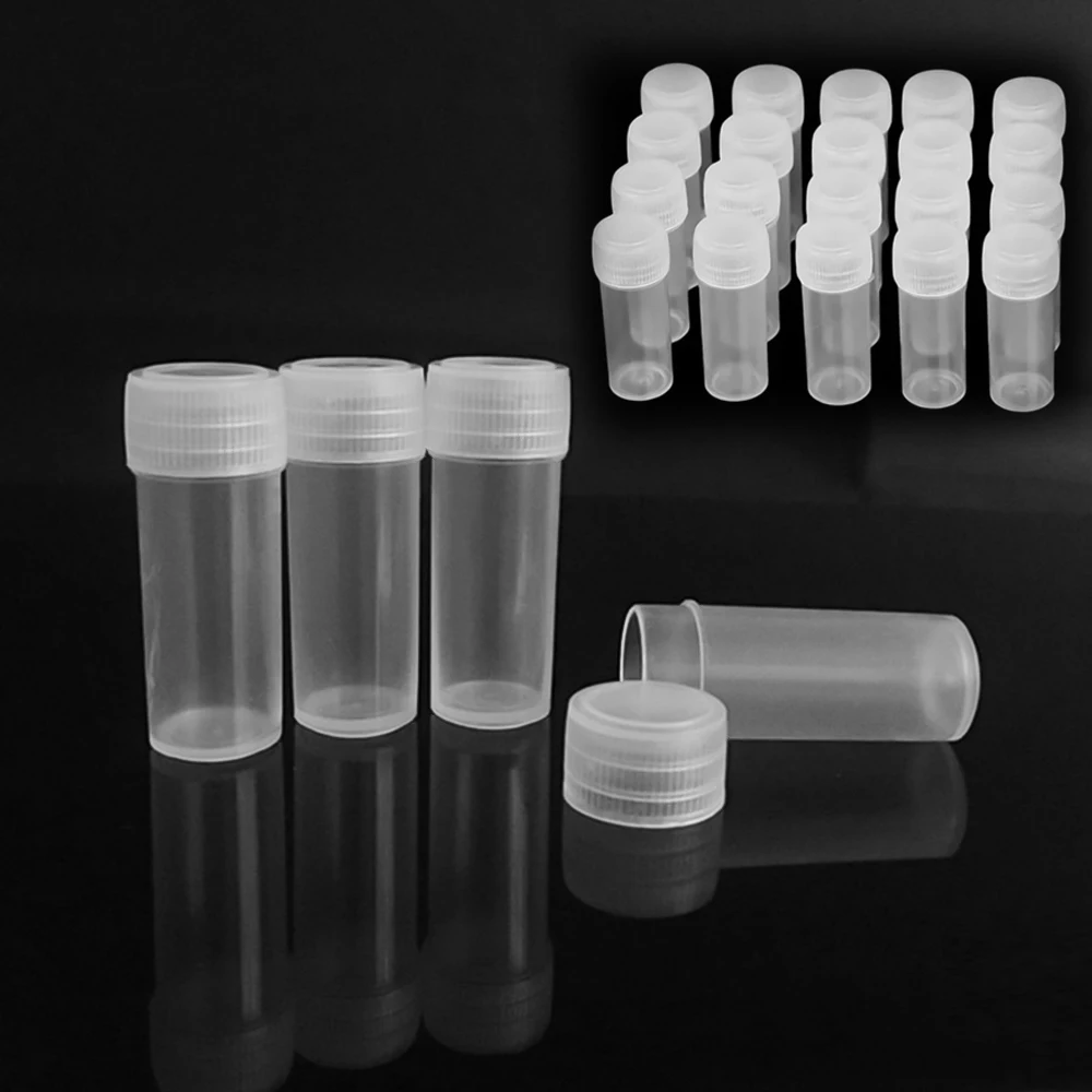 20Pcs Clear 5ml Plastic Bottle Sample Jar 5g Small Barrel Vials Medicine Pill Liquid Powder Capsule Storage Box Packing Bottles