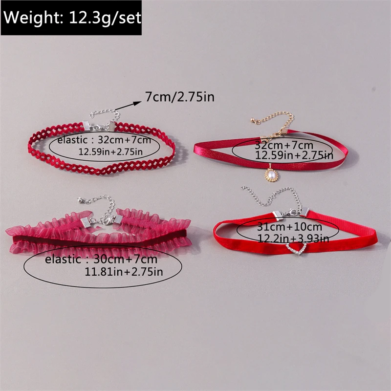 Modische rote Spitzen-Choker-Halskette für Frauen im koreanischen Stil mit Herz-Schleifenanhänger, Party- und Festival-Schmuckgeschenke für Mädchen – Detail 6